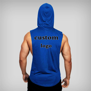Custom <b>Men</b> Zip Up Hooded <b>Gym</b> Tank Top 100% Cotton Sleeveless Workout Hoodie Muscle Fitness <b>Vest</b> Printing - Product Image 4