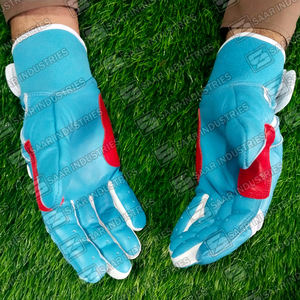 <b>Light</b> Blue Heavy-Duty Softball Catcher Batting Gloves New Unique Baseball Design Short Cuff Soft Comfortable Leather Material - Product Image 3