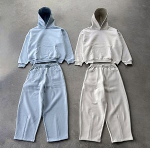 Ensemble de survêtement surdimensionné pour hommes de style baggy avec logo personnalisé-Pantalon de survêtement vierge imprimé respirant à capuche pour l'hiver fabriqué - Product Image 1