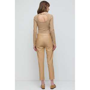 Women's Casual Leather Look Tied Waist Wide Pants Breathable <b>Pencil</b> Style Elastic Waist Closure <b>Colored</b> Washed Sweet 1 Piece - Product Image 6