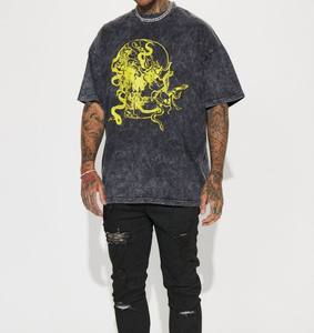 Camiseta de gran tamaño personalizada fabricante precio barato manga corta negro gris hombres en blanco lavado ácido Camisetas cuello redondo holgadas - Product Image 6