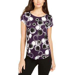 Top da Donna Alfani Viola con Scollo Rotondo, Taglia XS, in Tessuto Traspirante Lavorato a Maglia, Vestibilità Ampia, Stile Casual Formale per Primavera Autunno - Product Image 1