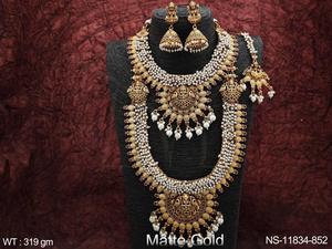Laxmi Pendant Matte Gold Plated Long Combo Temple <b>Jewellery</b> Set - Product Image 2