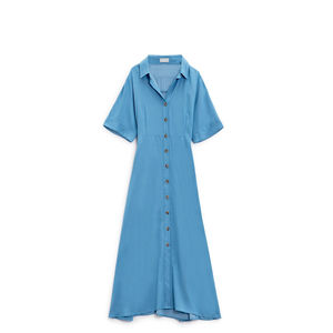 Robe chemise bleue maxi à col polo, longueur longue - Product Image 3