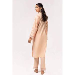 Ensemble 2 pièces orange non cousu pour femme, brodé, en tissu lawn, avec col mandarin, imprimé floral, coupe ample - Product Image 2