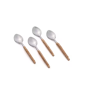 Couverts en acier inoxydable cuillère poignée en rotin fête durable avec avantage ensemble de couverts de qualité - Product Image 6