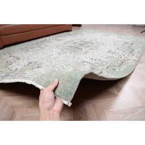 Tapis turc vintage 6,1x9,5 pieds, tapis en laine vert à motifs floraux - Product Image 3