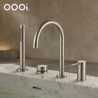 Robinet de baignoire à montage sur pont avec poignée ronde et douchette extractible, double fonction eau chaude et froide, mitigeur de remplissage de baignoire