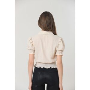 Camisa Elegante para Mujer TOPSHOW, Color Taupe, Mezcla de Lino Bordado, Blusa Casual de Algodón y Poliéster con Detalle de Bolsillo, Venta al Por Mayor - Product Image 5