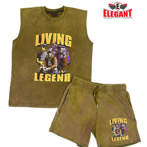 Manga sin mangas hecha a mano en diferentes colores Diseño Hombres Ropa exterior Impresión de pegatinas 3D Lavado ácido Conjuntos cortos por Elegant Sports - Product Image 6