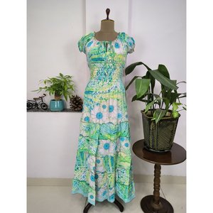 Women's Elegant Boho Style Summer Beach <b>Dress</b> Floral Cottage Print <b>Elastic</b> Waist Free Size XL Included Digital for Leisure - Product Image 1