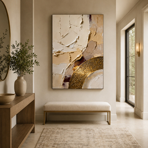 Abstract Wall Art Beige Gold Textured <b>Canvas</b> Neutral Luxury Arabic Artwork Minimalist Statement Art <b>Framed</b> Home Decorative Arts - Product Image 1
