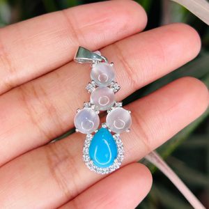 Délicat 925 bijoux en argent massif sur mesure pierre de lune naturelle Turquoise et pendentif en pierres précieuses diamant américain pour les femmes - Product Image 4