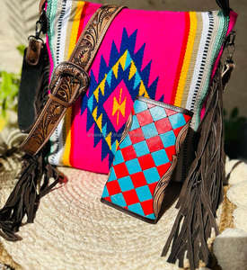 New Bohemian Hand Tooled Leather Saddle Blanket <b>Tassel</b> <b>Handbag</b> Stylish Hand Carving Leather Floral Wallet Combo Set for Women's - Product Image 2