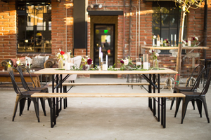 Biergarten Dining <b>Table</b> <b>with</b> Rustic Wooden Top and Black Metal Folding <b>Legs</b> Handcrafted Event <b>Table</b> for Weddings Gatherings - Product Image 5