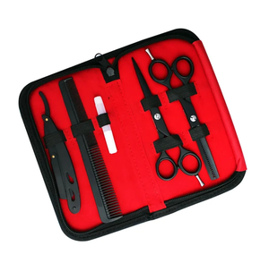 Étui en cuir noir ensemble enduit métal acier barbier rasoir amincissement coupe cisaillement avec étui en cuir cheveux outils et accessoires Kit - Product Image 6