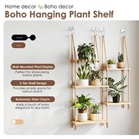 Rak Tanaman Kayu 5 Tingkat untuk Dalam Ruangan, Gaya Boho, Rak Gantung Dinding untuk Pot Bunga, Display Stand di Ruang Tamu