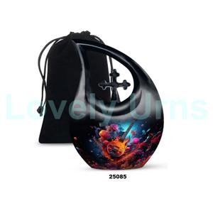 Venta al por mayor de aluminio negro guitarra lágrima cremación urna para cenizas de adultos decorativa Cruz funeraria urna con bolsa de terciopelo gratis - Product Image 3