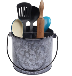 Caddy de rangement Caddy d'ustensiles de cuisine en métal galvanisé de qualité durable avec poignée industrielle et multi-compartiments - Product Image 5