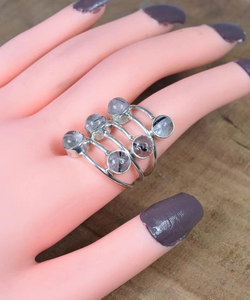 Bague de créateur en rutile noir multi-gemmes, faite à la main, en argent sterling 925, bijoux pour femmes, accessoire cadeau - Product Image 1