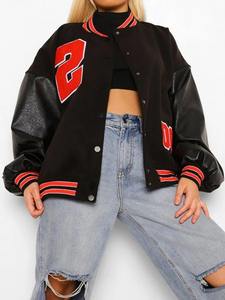 2025 femmes vêtements mode décontracté Patchwork bouton up culture Bomber université vestes manteau femmes hiver Baseball veste - Product Image 6