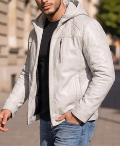 Veste en cuir marron pour homme, style moto, fermeture éclair, coupe classique, couleur unie, vêtement d'extérieur en cuir véritable pour l'automne - Product Image 2