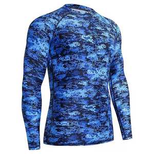 Camiseta Deportiva de Manga Larga para Hombre, Diseño de Camuflaje, Poliéster/Spandex, Cuello Transpirable, Secado Rápido, Antibacteriana - Product Image 1