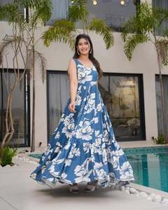 Designer One-Piece Silk Fancy Gown with Handwork Indian Style Wedding Party Wear with Fancy-Sleeved - Product Image 2