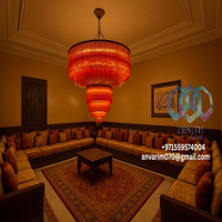 Lustre LED long en cristal rouge de luxe Zenith avec télécommande, garantie 5 ans, CRI 90, suspension à plusieurs niveaux, idéal pour hôtel