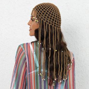 Chapeau de plage en crochet fait main pour femme, style ethnique, à pompons, motif tricoté, personnalisable pour usage décontracté, ski, voyage et sorties romantiques - Product Image 5
