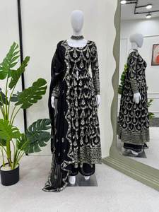 DESIGNER CHINON SILK EMBROIDERY SEQUENCE WORK GOWN WITH DUPATTA RED - Product Image 4