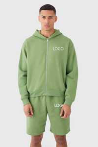 Conjunto de Sudadera con Capucha y Pantalones Cortos Extra Grandes de Alta Calidad OEM, Estilo Urbano, Felpa Francesa Transpirable, 2 Piezas, Chándal con Logotipo Personalizado para Hombre - Product Image 2