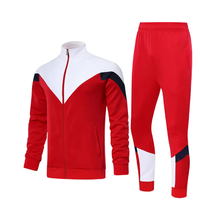 Ensemble de survêtement pour homme en polyester bleu, noir et blanc à chevrons, veste zippée et pantalon, tenue de sport athlétique, vêtements d'entraînement, fabricant