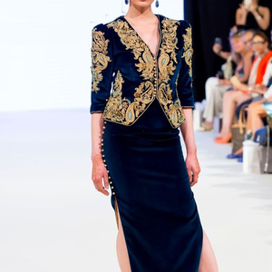 NEW TRENDY DESIGN OF JACKET DRESS ON VELVET FABRIC WITH EMBELLISH OF CRYSTAL BEADS ,PEARLS,GLASS STONE WORK FOR PARTY-WEAR@2022 - Product Image 1