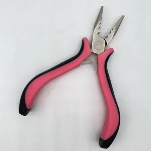 Pince à bec droit en acier au carbone avec poignée rose, 3 trous, pince à cheveux pour extensions de cheveux, outils pour extensions de cheveux - Product Image 1