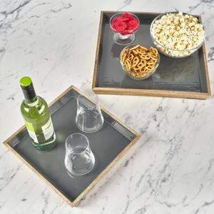 Ensemble de 2 plateaux de service en bois de manguier antique - Product Image 3