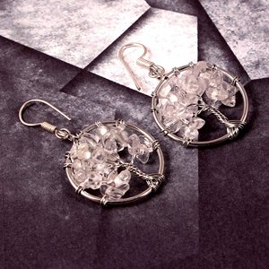 Women's Silver-Plated Brass Earrings Carved <b>Tree</b> Life & Healing Moon Stone Classic Style Handmade Customized Color Party Gift - Product Image 2