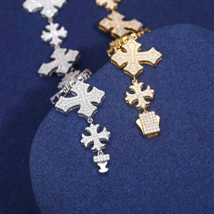 Bracelet en argent cubain à maillons croisés hip-hop plaqué rhodium/or avec moissanite blanche glacée sertie à griffes, best-seller de la mode, cadeau - Product Image 5