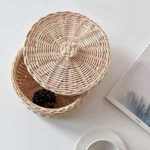 Panier multifonctionnel en rotin tissé avec couvercle, décoration de la maison, plante, fleurs, roses, boîte écologique, panier artisanal - Product Image 4