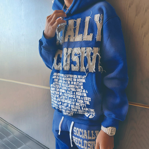 Sudaderas con capucha personalizadas para hombre, parche bordado con apliques, logotipo de angustia, estampado con el sol, lavado con ácido, sudaderas con capucha de algodón Terry Vintage para hombre - Product Image 1