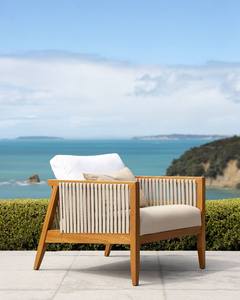 Fauteuil de jardin en teck tressé avec cordes, chaise longue de patio rembourrée, mobilier de balcon contemporain - Product Image 1