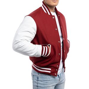 Chaqueta universitaria de lana para hombre al por mayor con mangas de cuero, cierre de cremallera, estilo bomber, patchwork frontal, para equipos universitarios. - Product Image 1