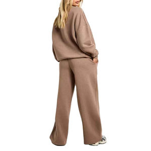 Ensemble de survêtement personnalisé pour femme 2026 : sweat-shirt oversize à col rond et pantalon de jogging droit en molleton de coton imprimé et brodé - Product Image 2