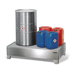 Bac de rétention en acier inoxydable pour 2 fûts de 200 litres, 850 x 1342 x 325 mm, avec grille - Product Image 3
