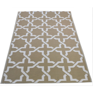 Tappeto da Giardino Moderno Marrone 120x180cm Reversibile per Esterni a Righe in Polipropilene Riciclato Ecologico PVC per Viaggi - Product Image 1