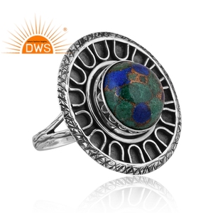 Superventas plata esterlina oxidada Mojave cobre azurita malaquita piedra preciosa anillo de declaración fabricante de joyería personalizada - Product Image 4