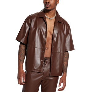 Vente en gros sur mesure Chemises à manches longues en cuir pour hommes Chemises en cuir boutonnées à manches solides de la meilleure qualité pour hommes Rouge Noir - Product Image 1