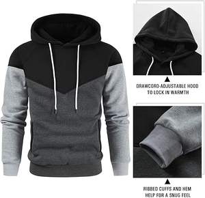 Sweats à capuche pour hommes Patchwork pull à capuche léger sweat à capuche décontracté automne hiver confortable chaud polaire sweats - Product Image 3