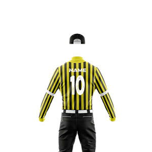 Custom Yellow Black Striped Baseball Uniform Full Sleeve Mandarin Collar Breathable 100% Cotton Unisex <b>Soccer</b> Apparel Adult Size - Product Image 6