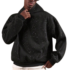 Sweat-shirts à capuche surdimensionnés noirs personnalisés pour hommes, entièrement recouverts de strass, sweat-shirts à capuche unis pour l'hiver, 100% coton molleton - Product Image 1